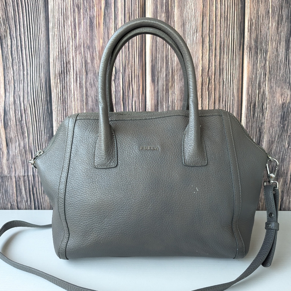 🌼 Furla Dark Gray Leather Satchel